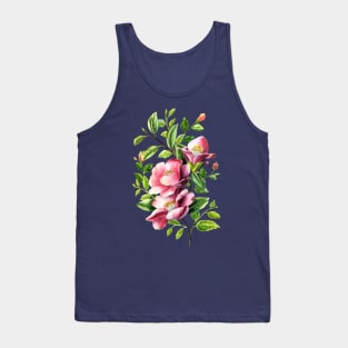 Pink Camellia Flowers Watercolor Painting Tank Top